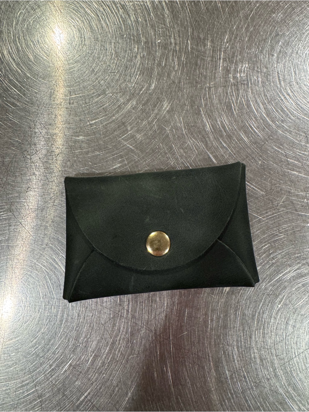 Leather Envelope Card Holder With Gold Snap In Green Leather
